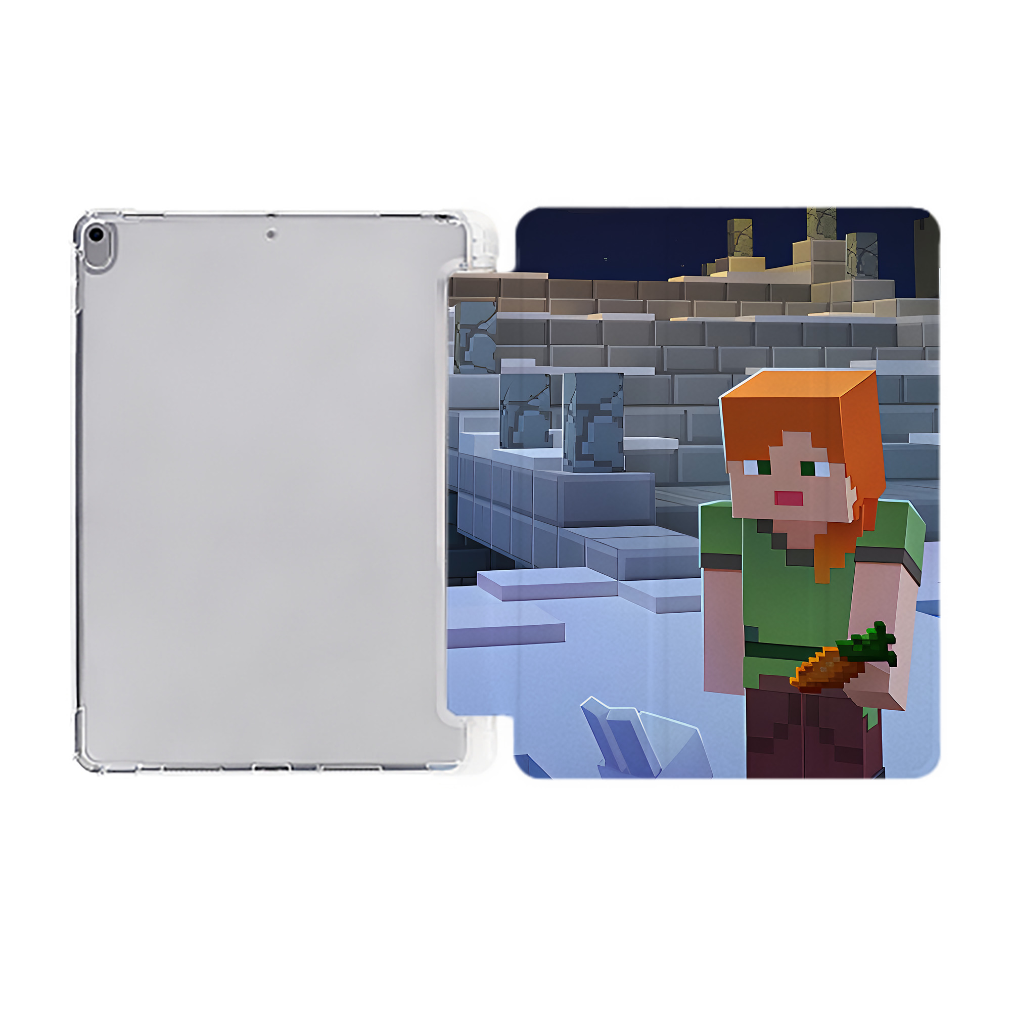 （画像用） マインクラフト ブロックの世界 Minecraft MC Block world IPad ケース ペン収納付き 三つ折りスタンド PUレザー×シリコン 対応機種9.5/10.5/10.9インチ